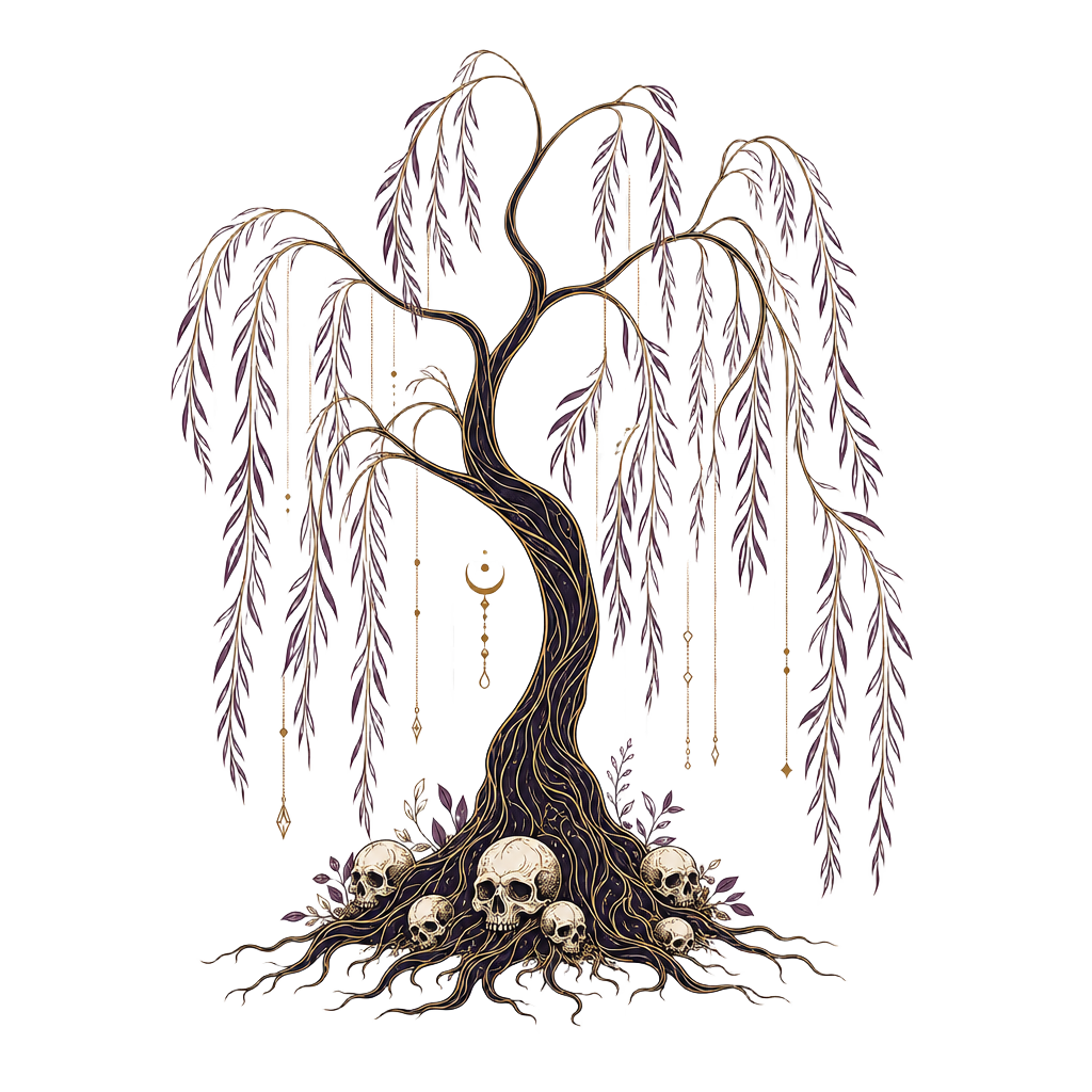 Willow tree with skulls